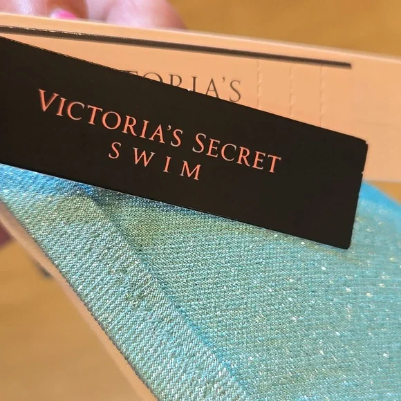 NWT Victoria's Secret Sparkly Sea Foam Green Tie Bikini Top - Picture 9 of 11